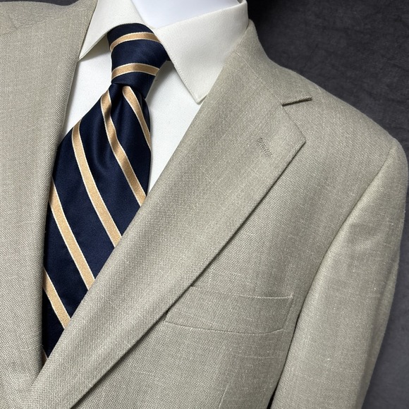 Club Room Charter Club Sport Coat 41L Tan Beige Wool Silk Linen Blazer 42L Slim